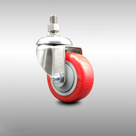 Service Caster 3 Inch 316SS Red Polyurethane Wheel Swivel 1/2 Inch Threaded Stem Caster SCC SCC-SS316TS20S314-PPUB-RED-121315